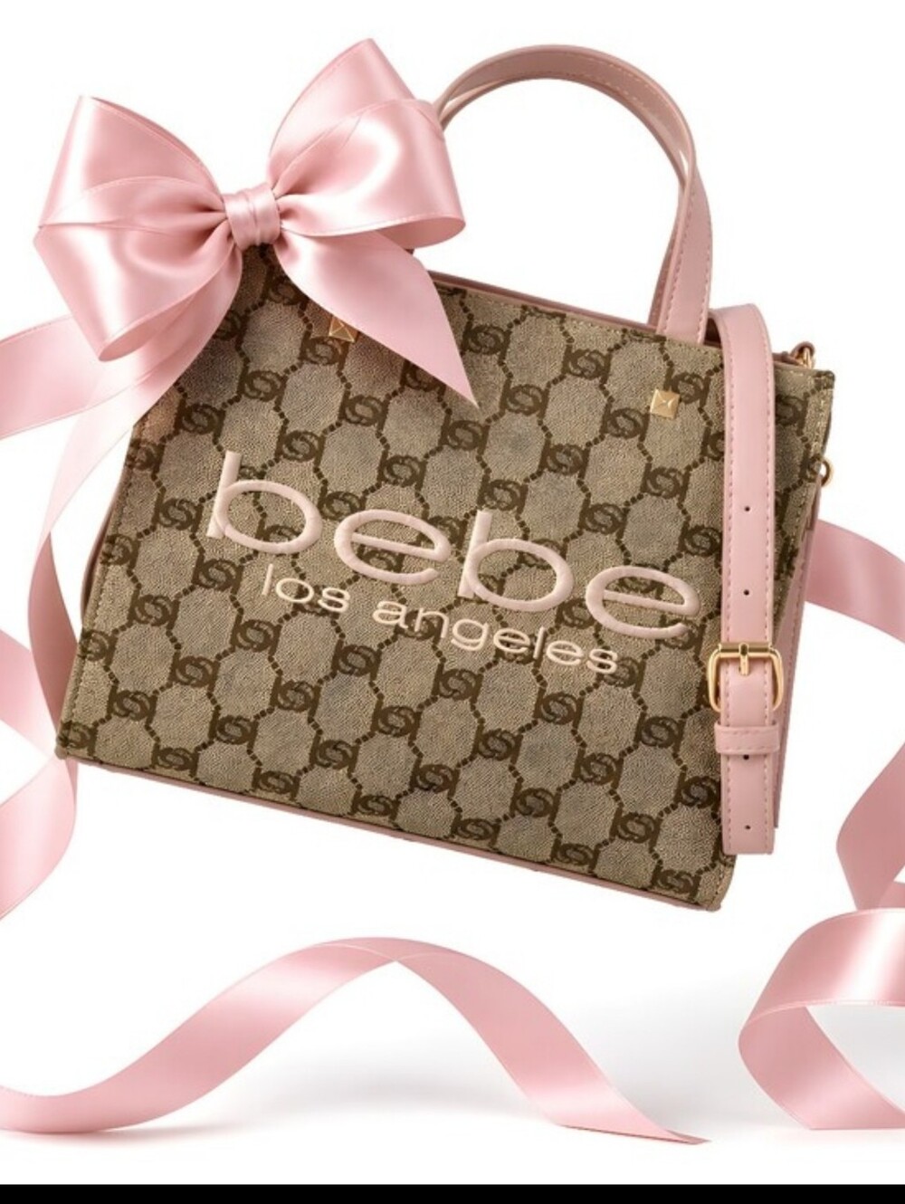 NWT Bebe Los Angeles Blush Mini Tote Bag Logo Print - Picture 2 of 10